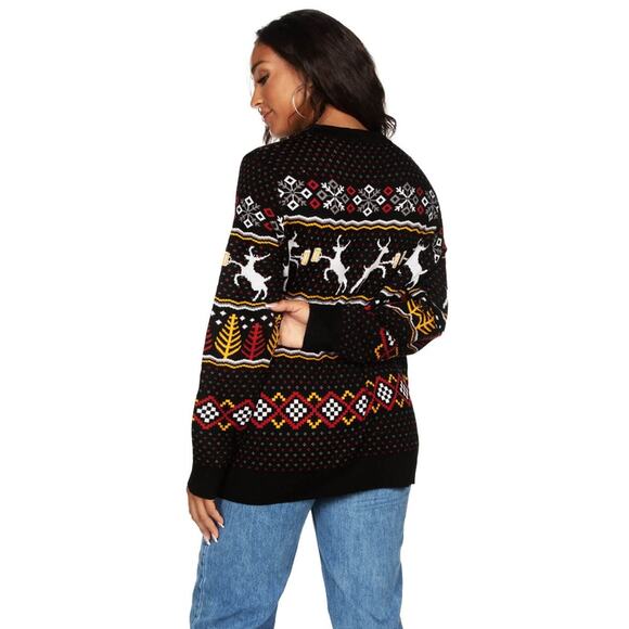 Tipsy Elves Calibrew Oversized Christmas Sweater Black Large Holiday Winter - Picture 3 of 7